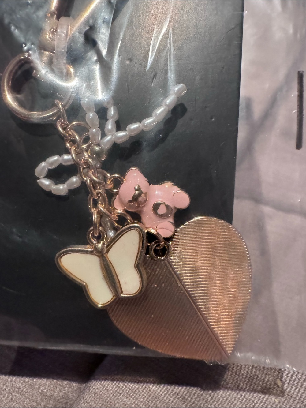 art class Gold-Tone Keychain with Pink Flower, White Butterfly & Pearl Accents - Picture 2 of 5